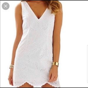 White Lilly Pulitzer Madden Scallop Hem V Neck Eyelet Dress